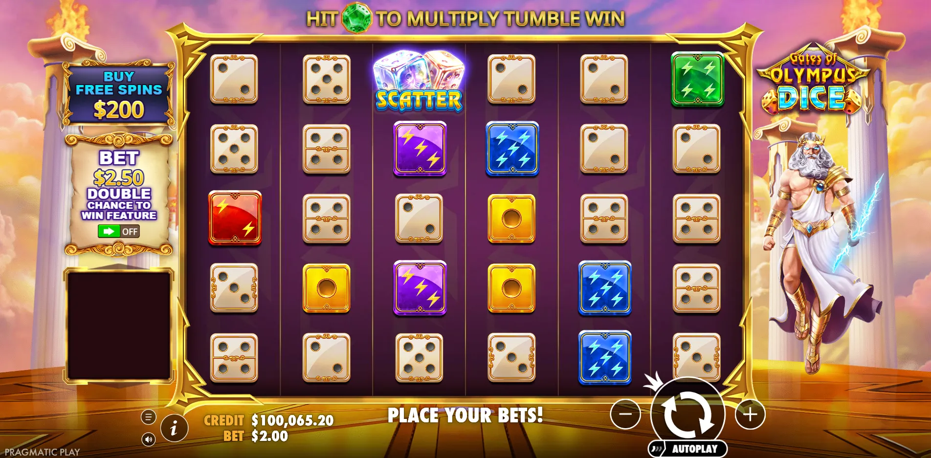 Gates of Olympus Dice slot gameplay screenshot