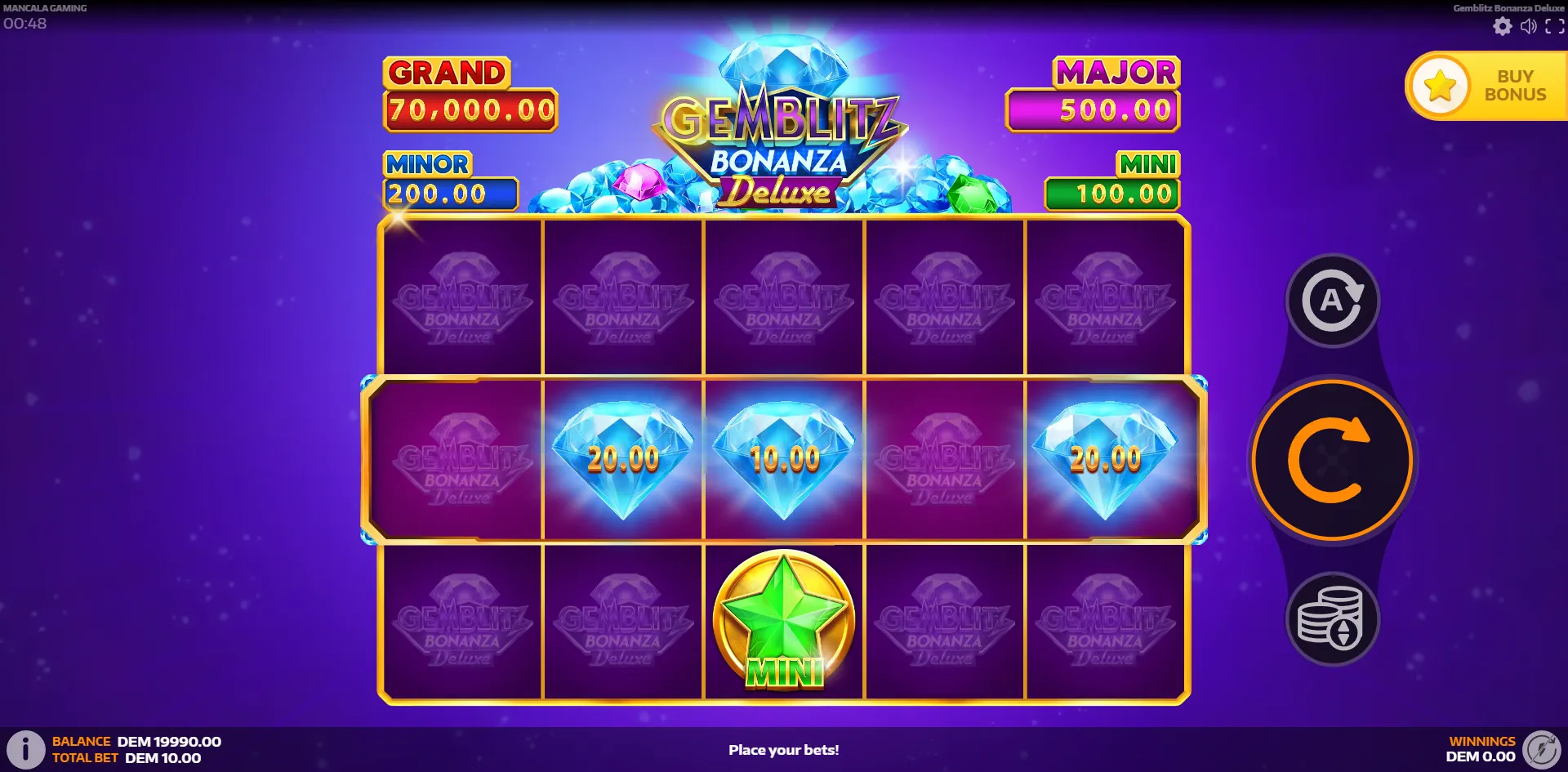 GemBlitz Bonanza Deluxe slot gameplay screenshot