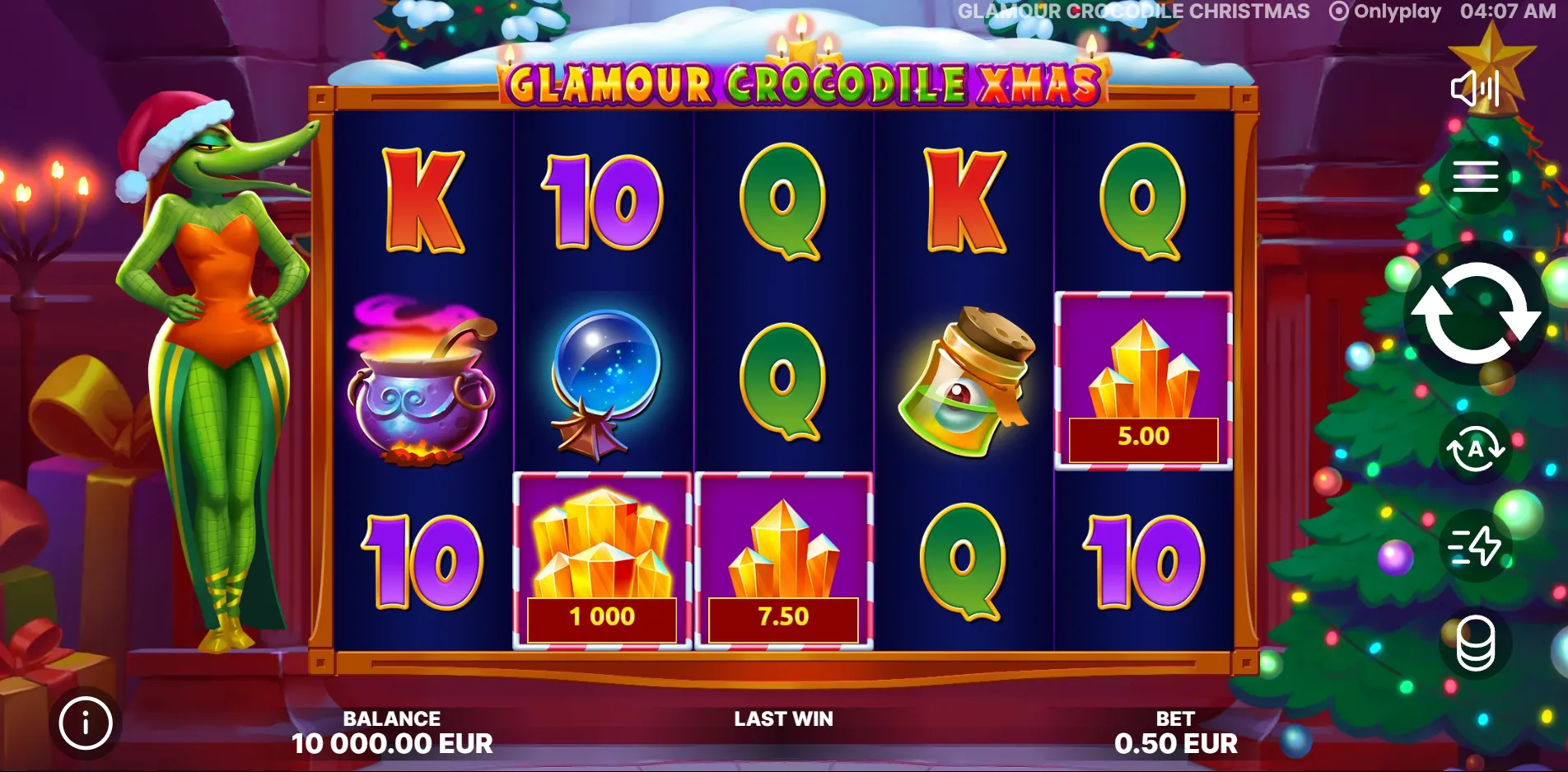 Glamour Crocodile Christmas slot gameplay screenshot