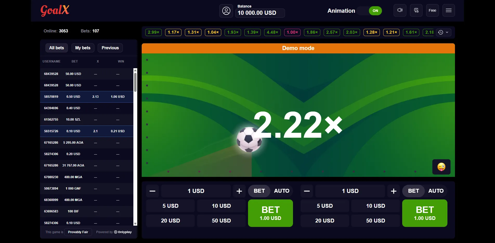 GoalX slot gameplay screenshot