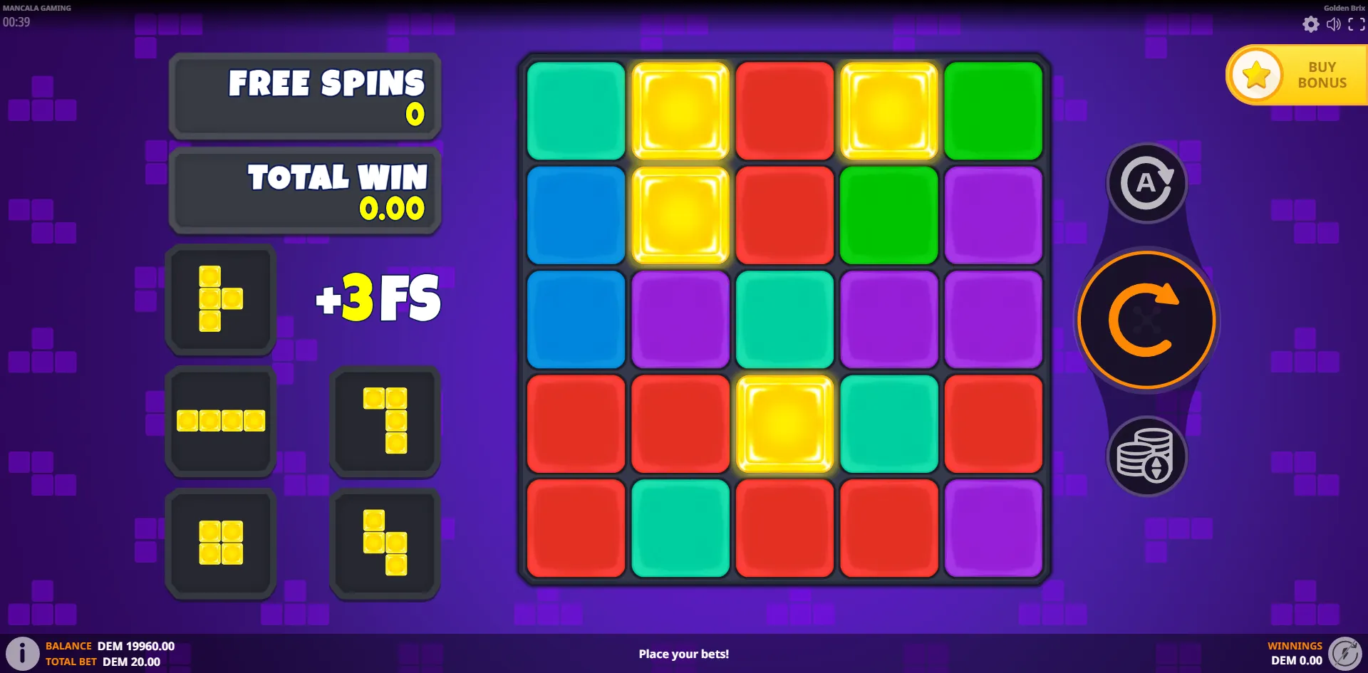 Mancala Gaming's Golden Brix slot - Puzzle theme, low volatility