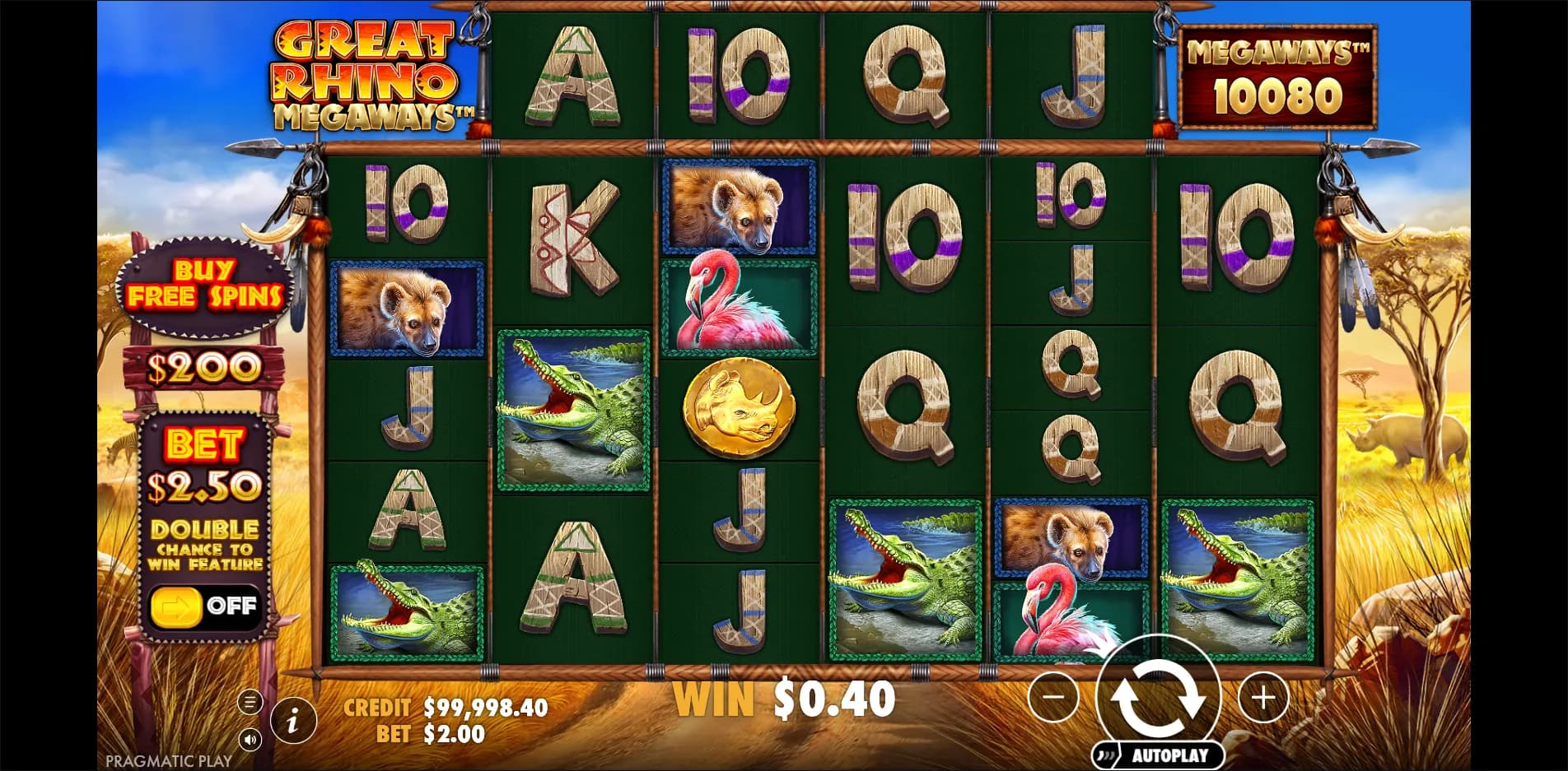 Great Rhino Megaways slot gameplay screenshot