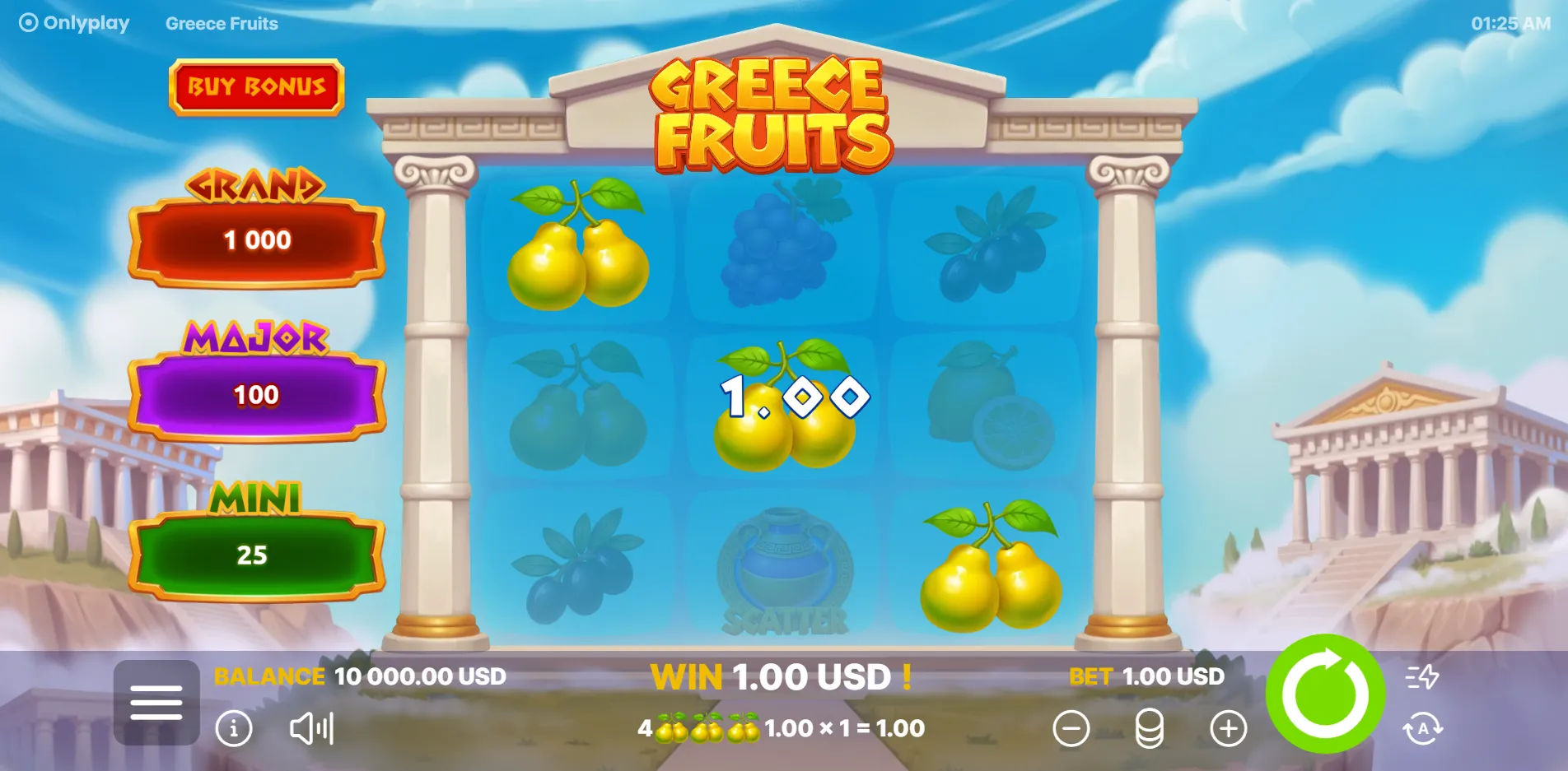 Greece Fruits slot gameplay screenshot