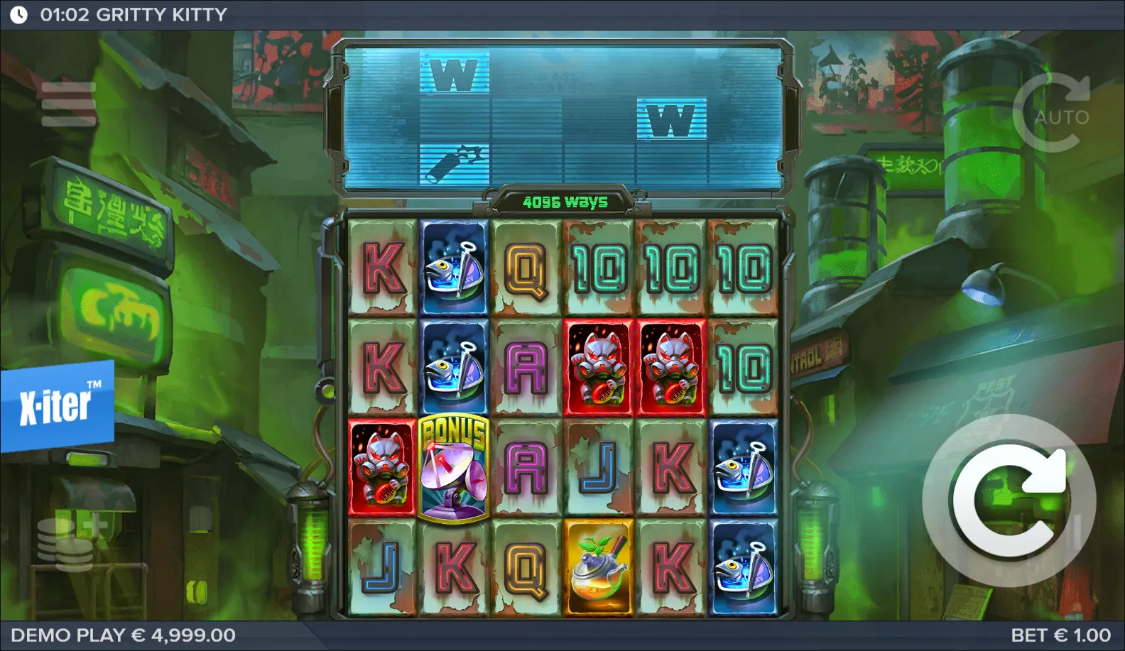Gritty Kitty of Nitropolis slot gameplay screenshot