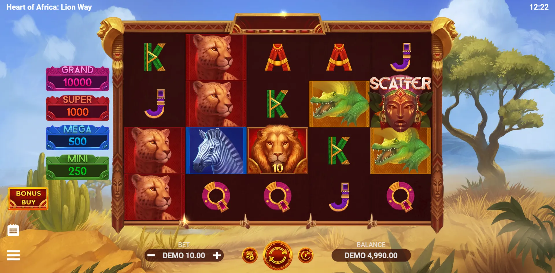 Heart of Africa: Lion Way slot gameplay screenshot