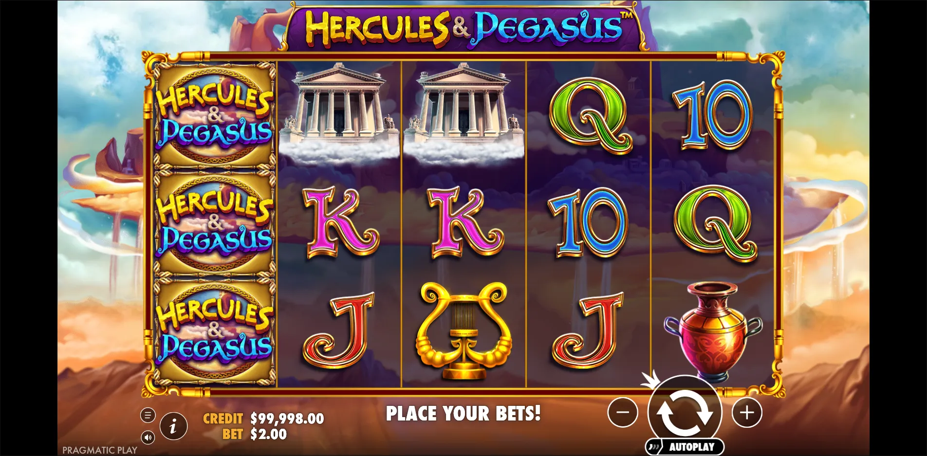 Hercules and Pegasus slot gameplay screenshot