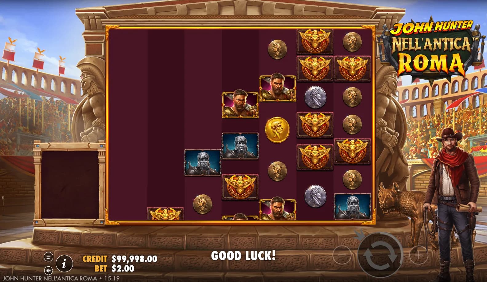 John Hunter nell'Antica Roma slot gameplay screenshot