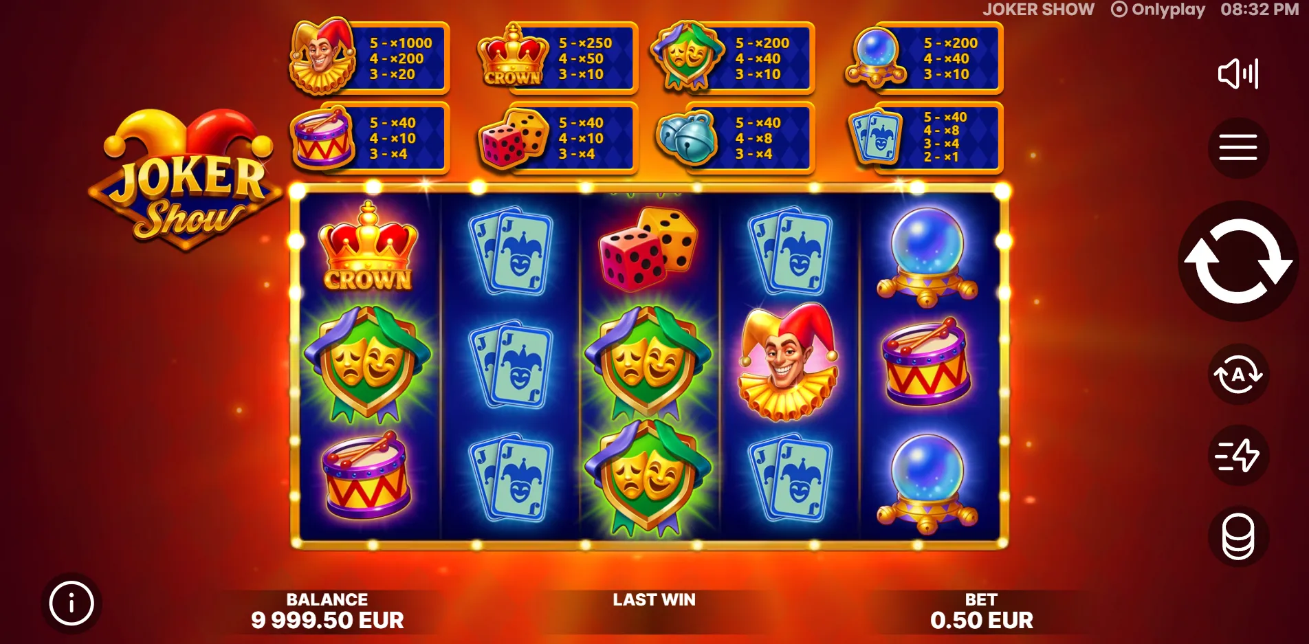 Joker Show slot gameplay screenshot