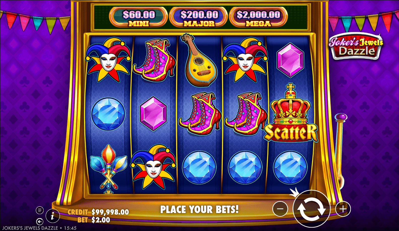 Joker's Jewels Dazzle slot gameplay screenshot