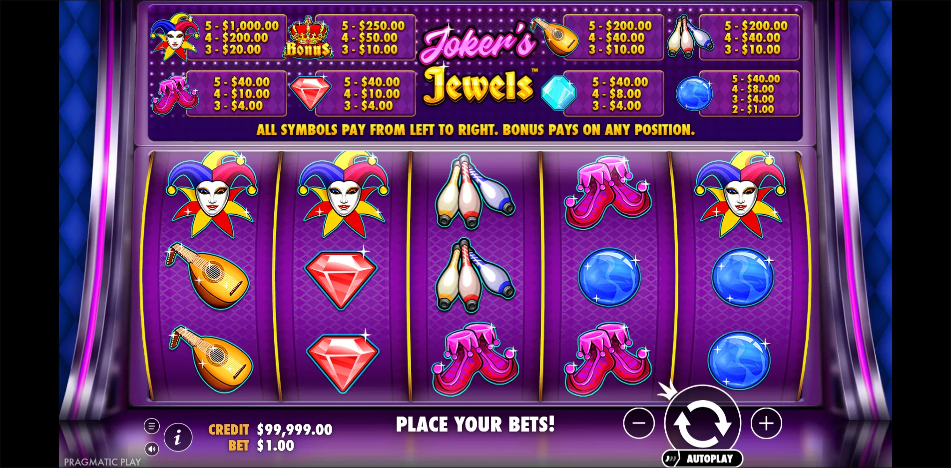 Joker's Jewels slot gameplay screenshot