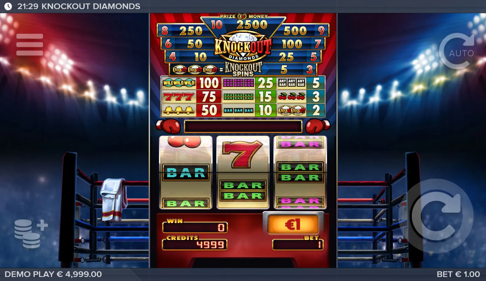 Knockout Diamonds slot gameplay screenshot
