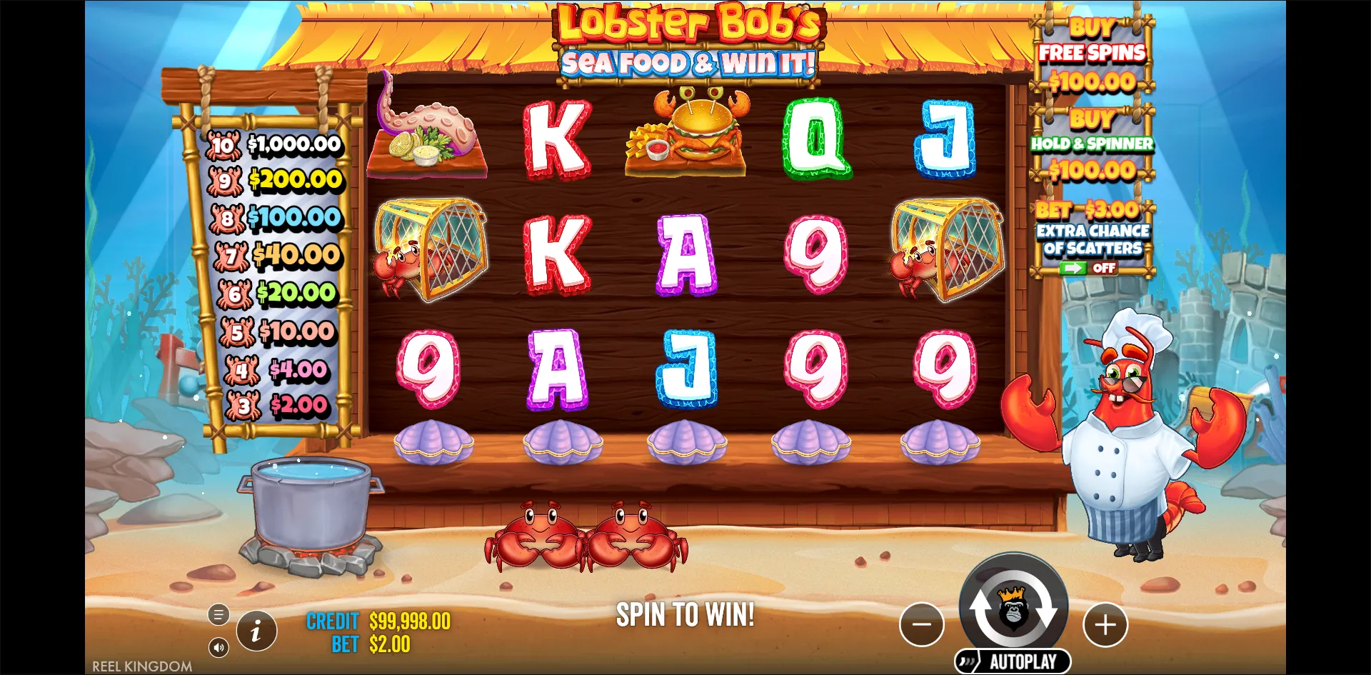 Lobster Bob's Sea Food and Win It slot gameplay screenshot
