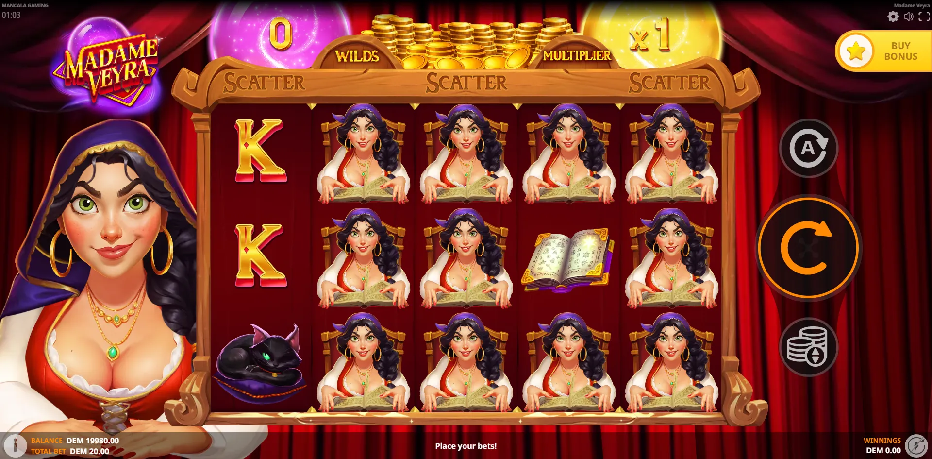 Madame Veyra by Mancala Gaming with Free Spins on Mystic-themed reels