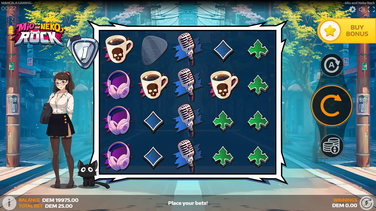 Mio & Neko Rock slot gameplay screenshot