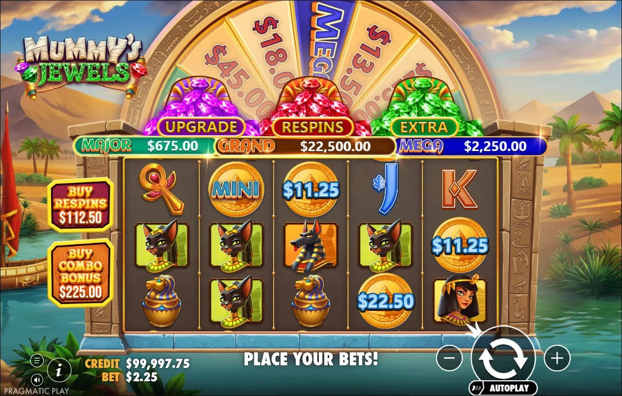 Mummy's Jewels slot gameplay screenshot