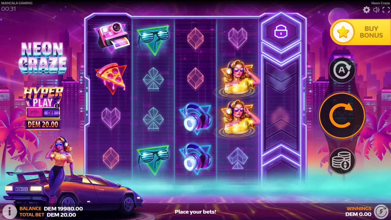 Neon Craze slot gameplay screenshot