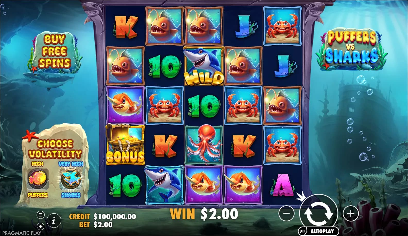 Puffers vs Sharks slot gameplay screenshot