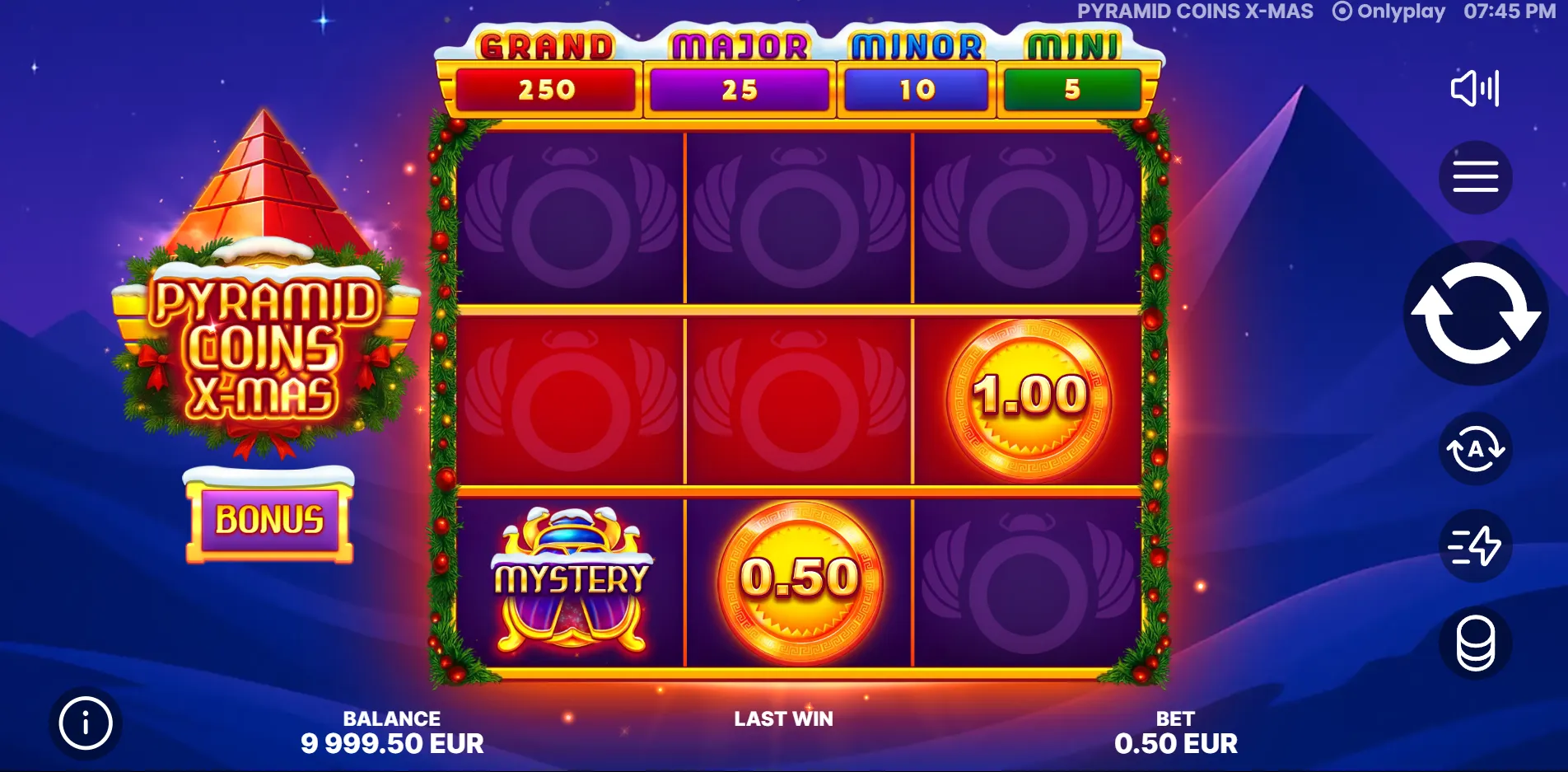 Pyramid Coins X-Mas slot gameplay screenshot