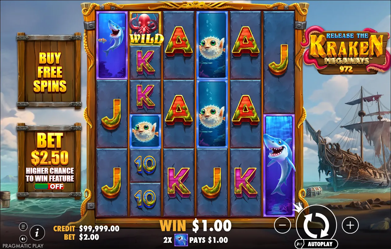 Release the Kraken Megaways slot gameplay screenshot