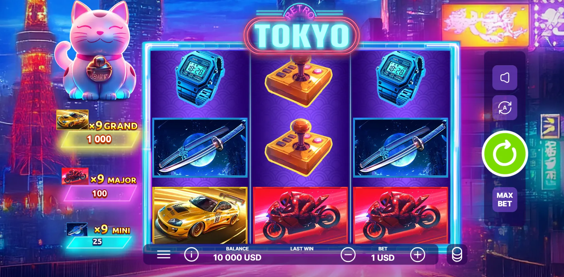 Retro Tokyo slot gameplay screenshot