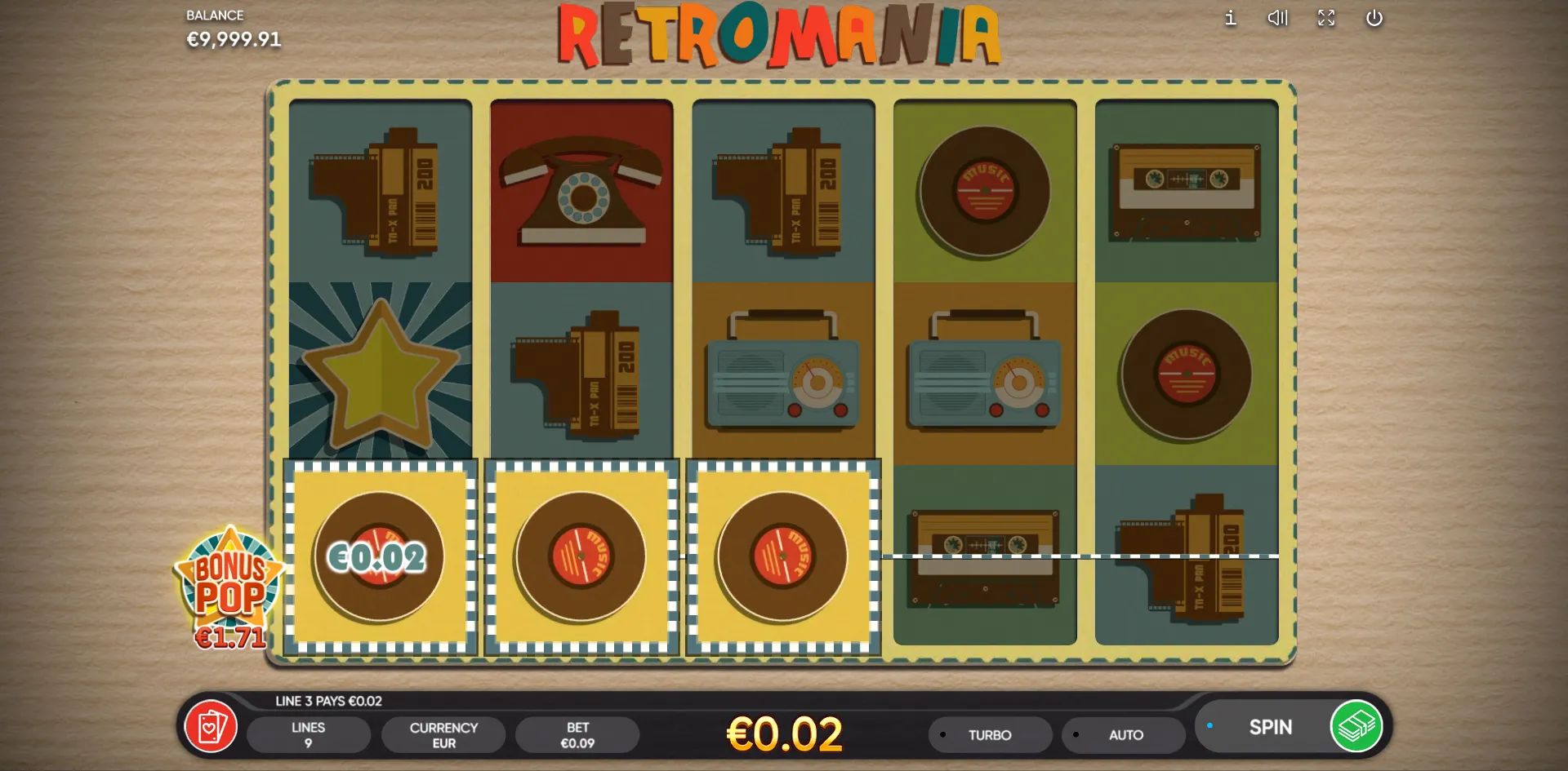 Retromania slot gameplay screenshot