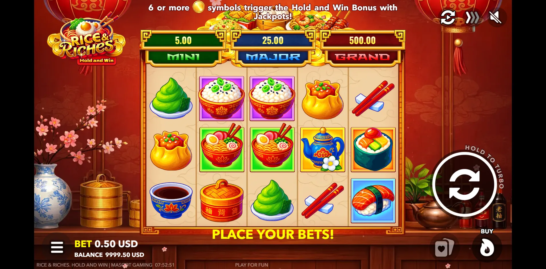 Rice & Riches: Hold and Win slot gameplay screenshot
