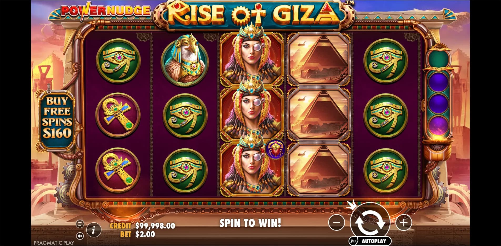 Rise of Giza PowerNudge slot gameplay screenshot