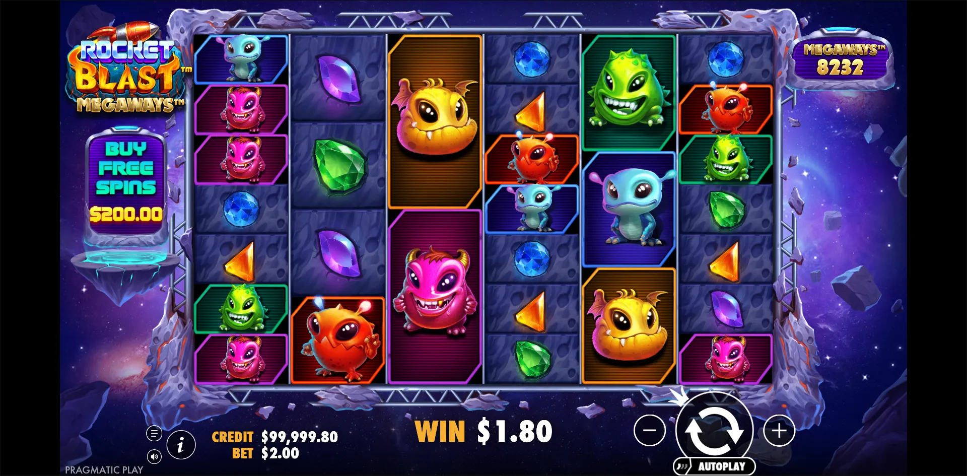 Rocket Blast Megaways slot gameplay screenshot