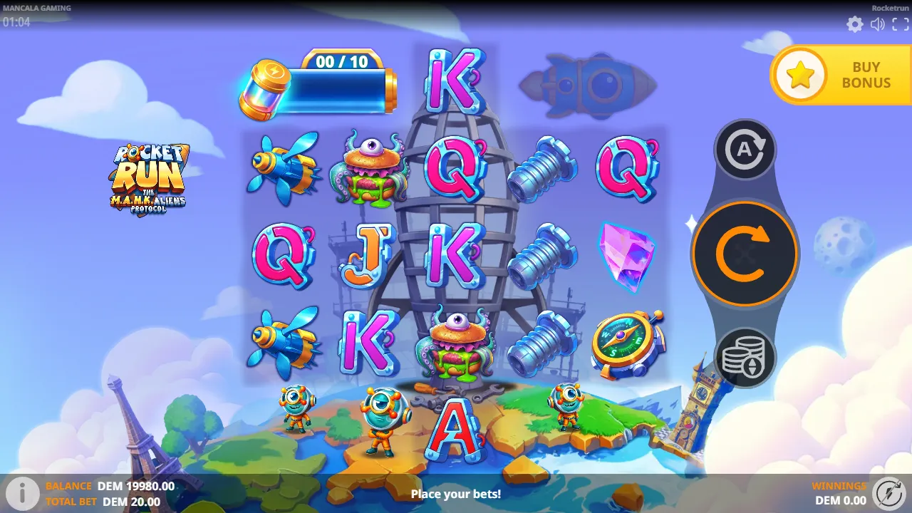 Rocketrun: The M.A.N.K.aliens Protocol slot gameplay screenshot