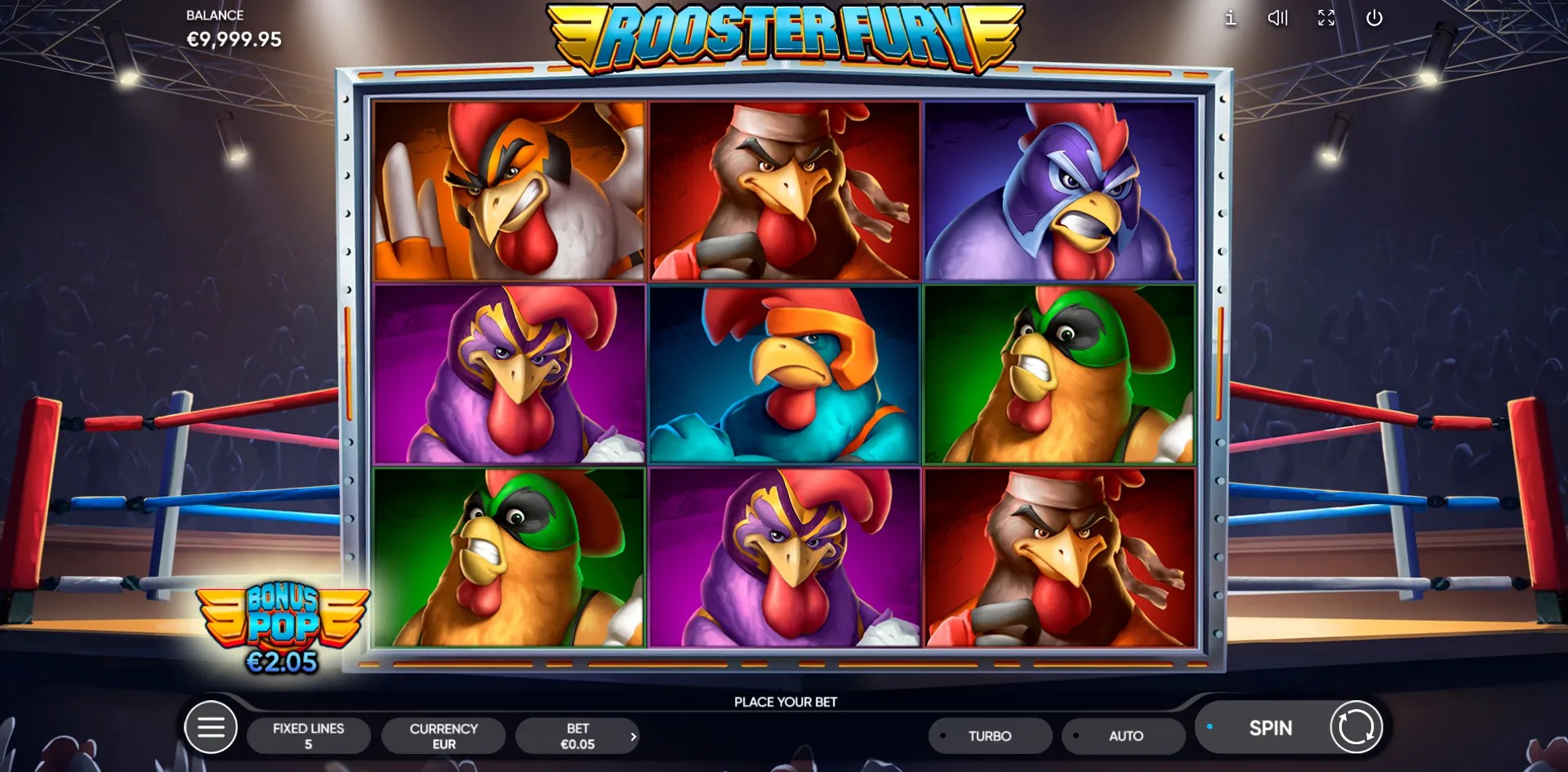 Rooster Fury slot gameplay screenshot