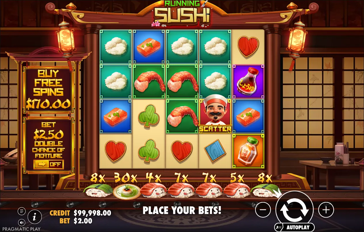 Running Sushi slot gameplay screenshot