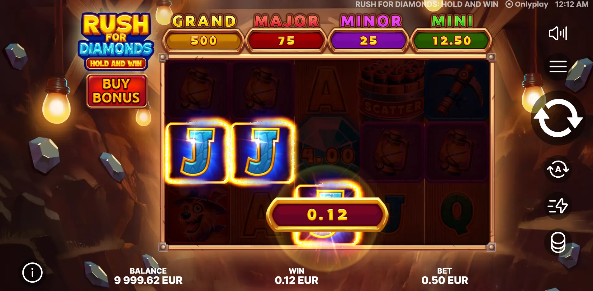Rush for Diamonds: Hold and Win slot gameplay screenshot