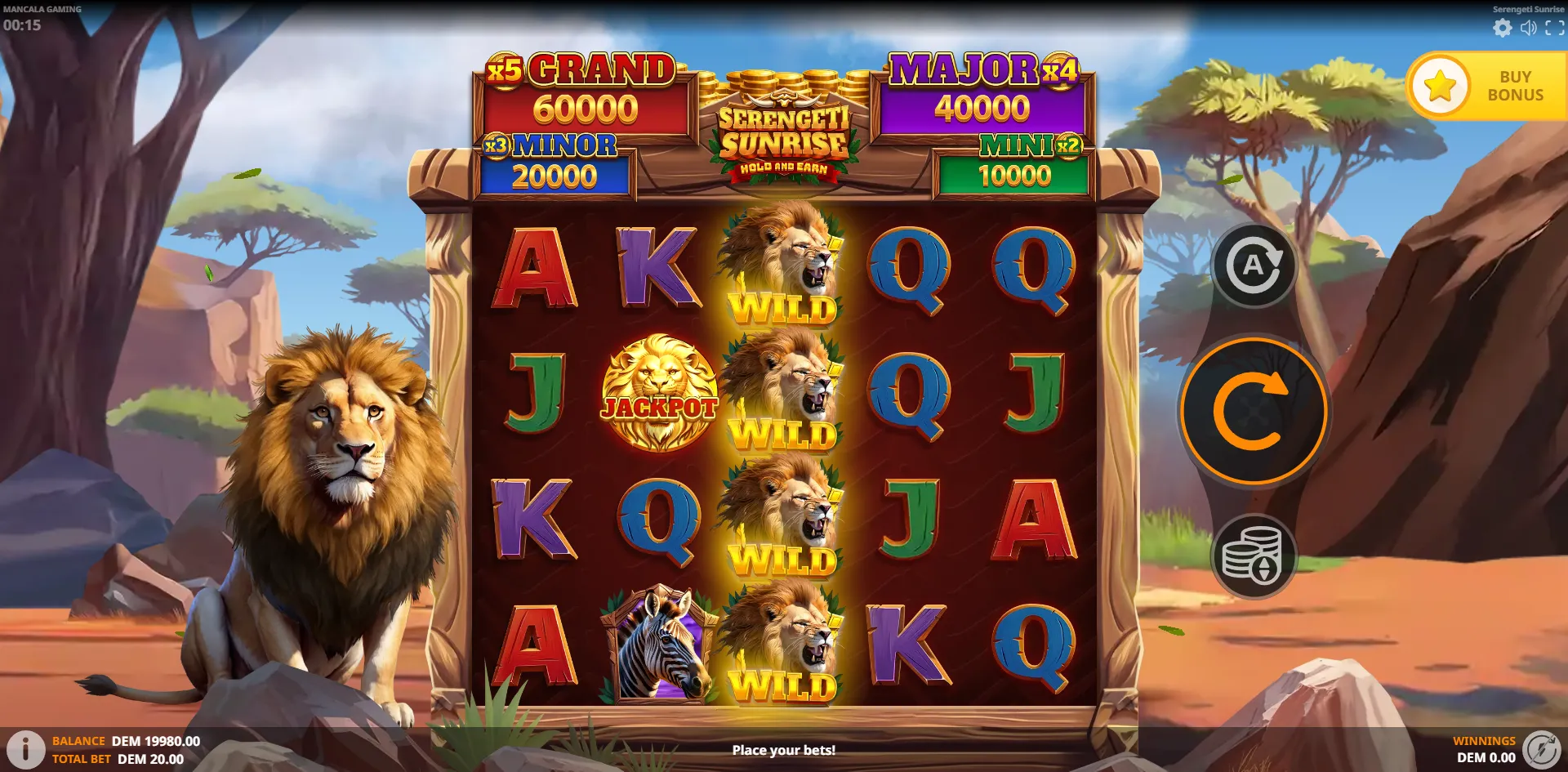 Serengeti Sunrise slot gameplay screenshot
