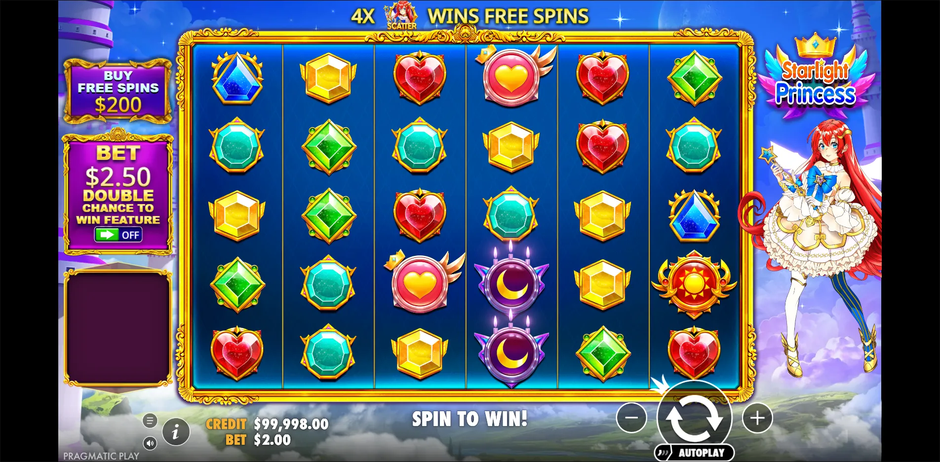 Starlight Princess slot gameplay screenshot