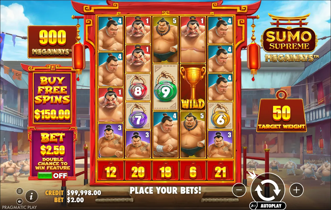 Sumo Supreme Megaways slot gameplay screenshot