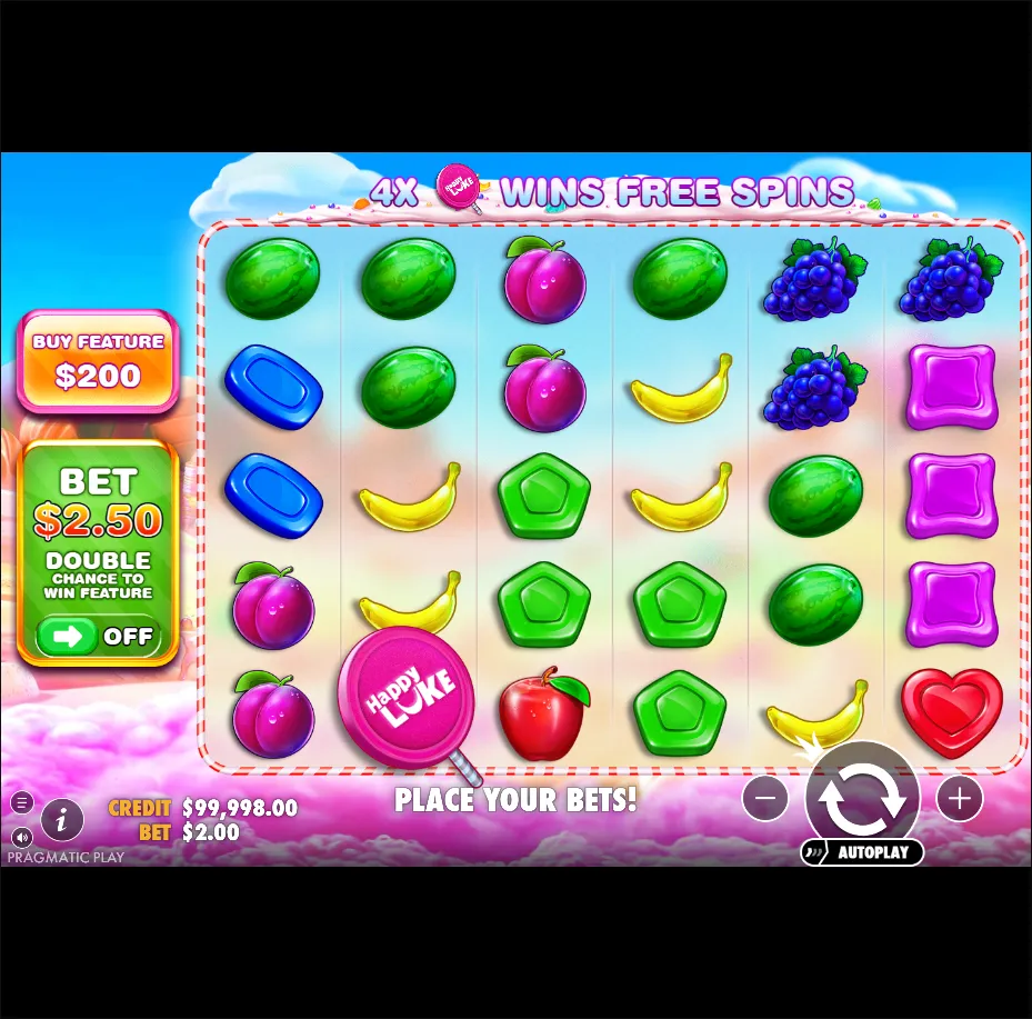 Sweet Bonanza HappyLuke slot gameplay screenshot