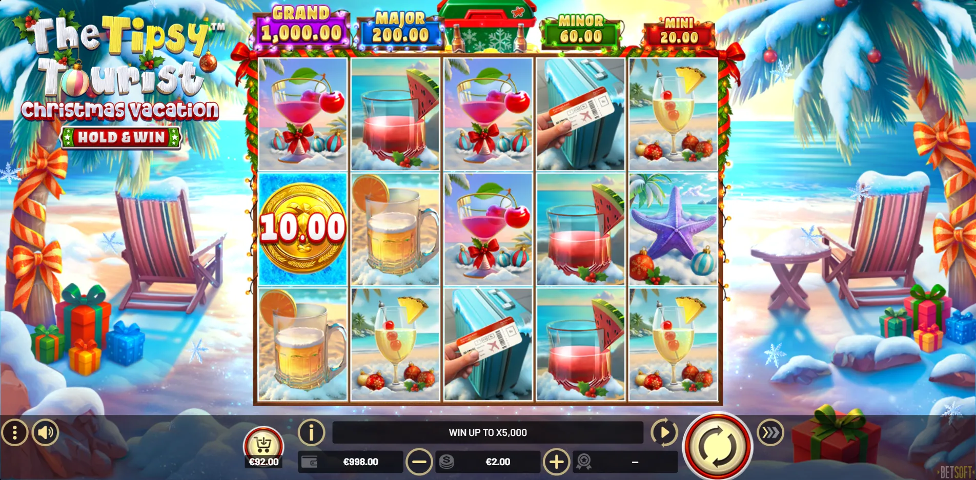 The Tipsy Tourist: Christmas Vacation slot gameplay screenshot