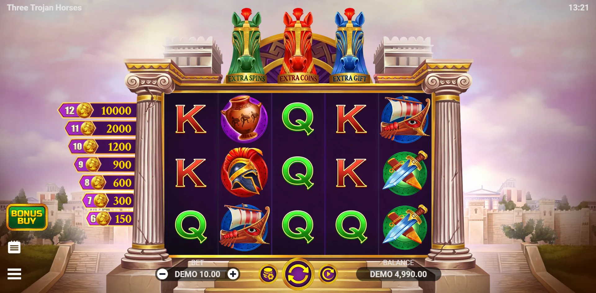 Three Trojan Horses slot gameplay screenshot