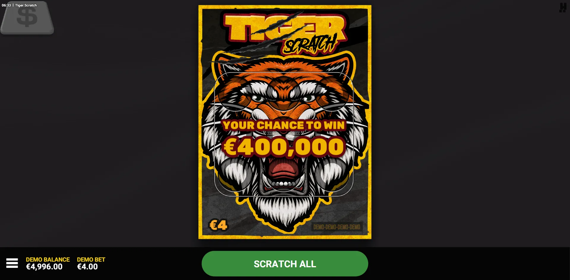 Tiger Scratch slot gameplay screenshot