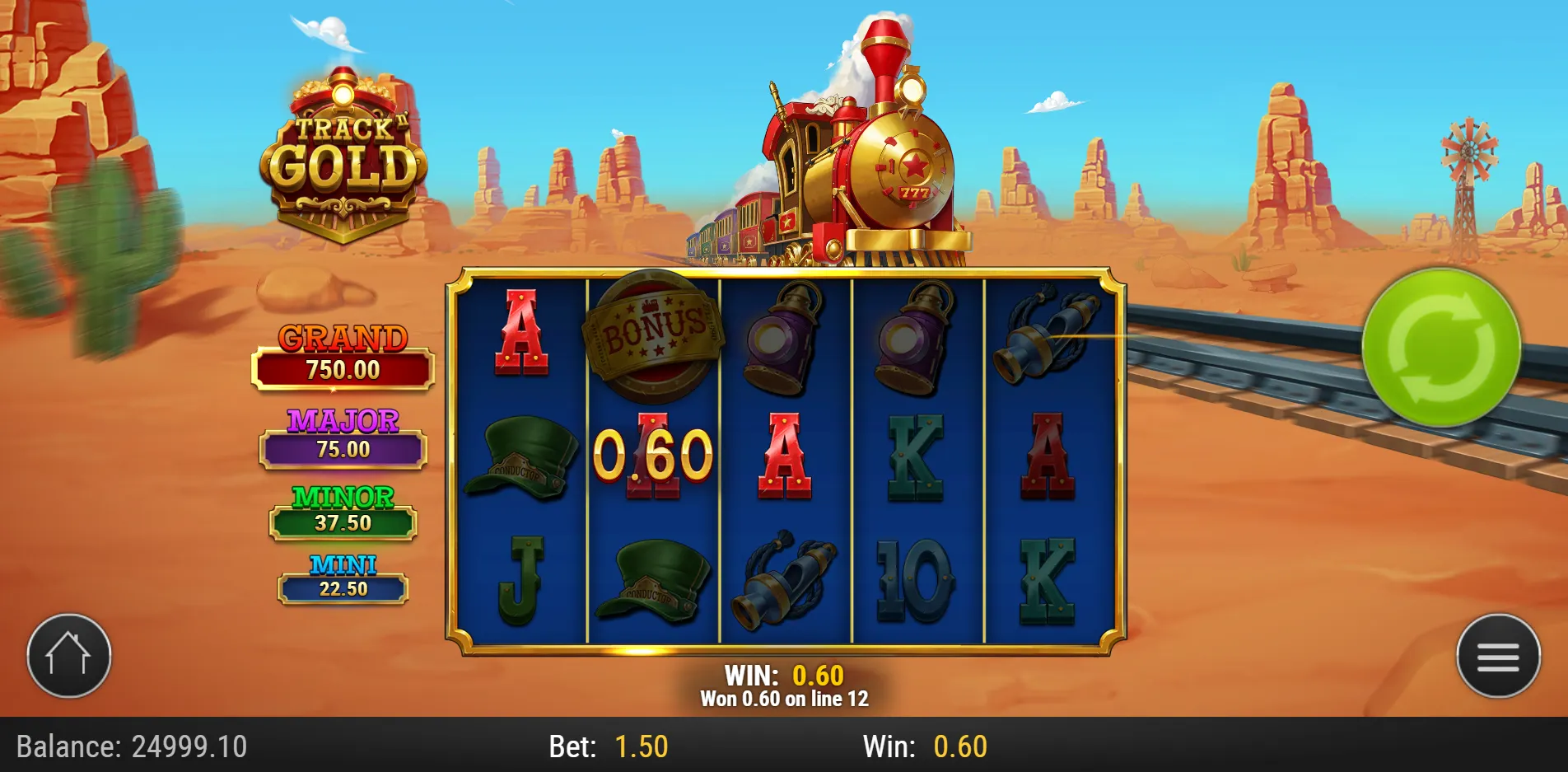 Track n' Gold slot gameplay screenshot
