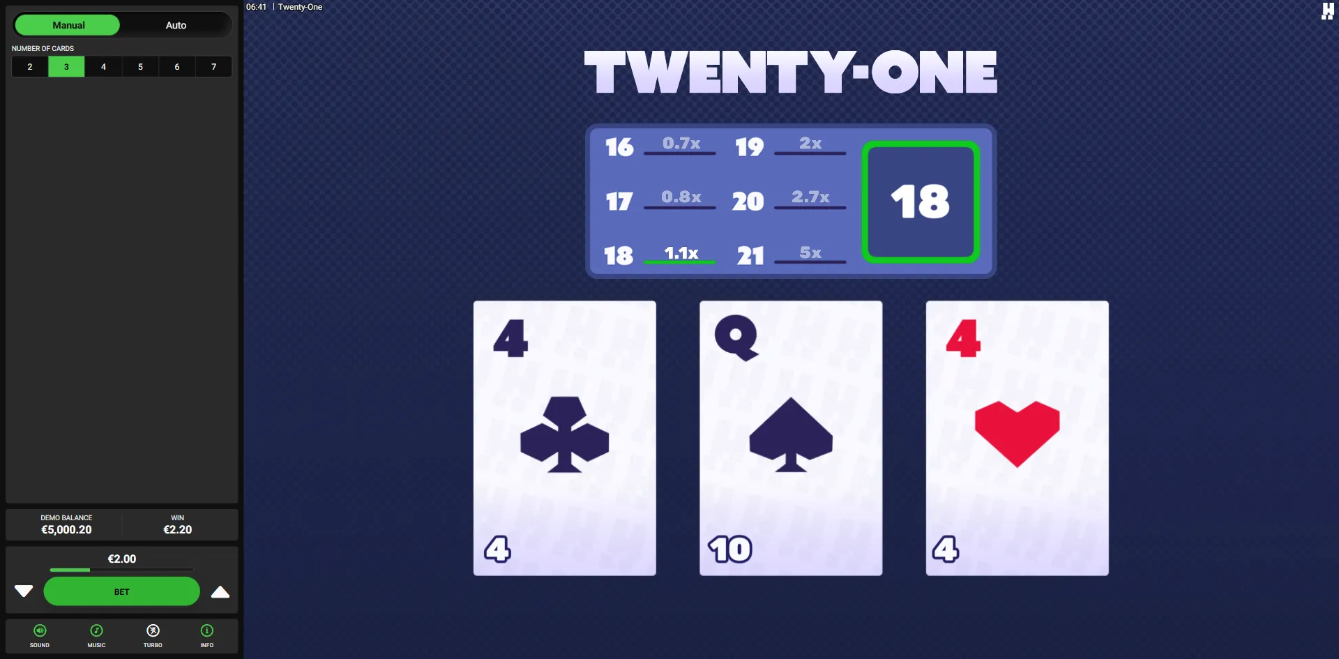 Twenty-One slot gameplay screenshot