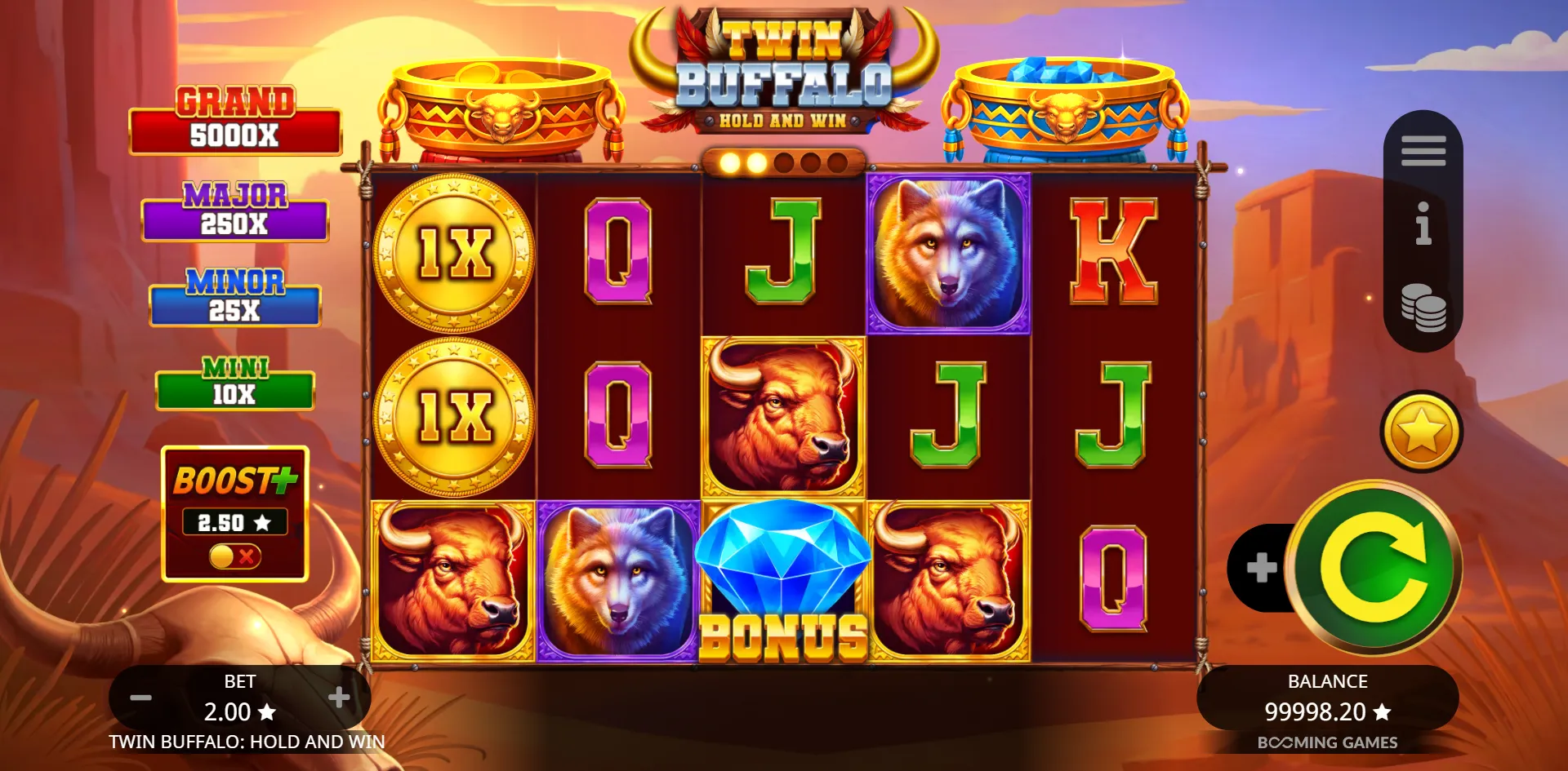 Twin Buffalo: Hold and Win slot gameplay screenshot