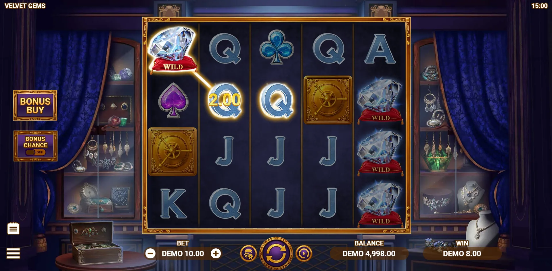 Velvet Gems slot gameplay screenshot