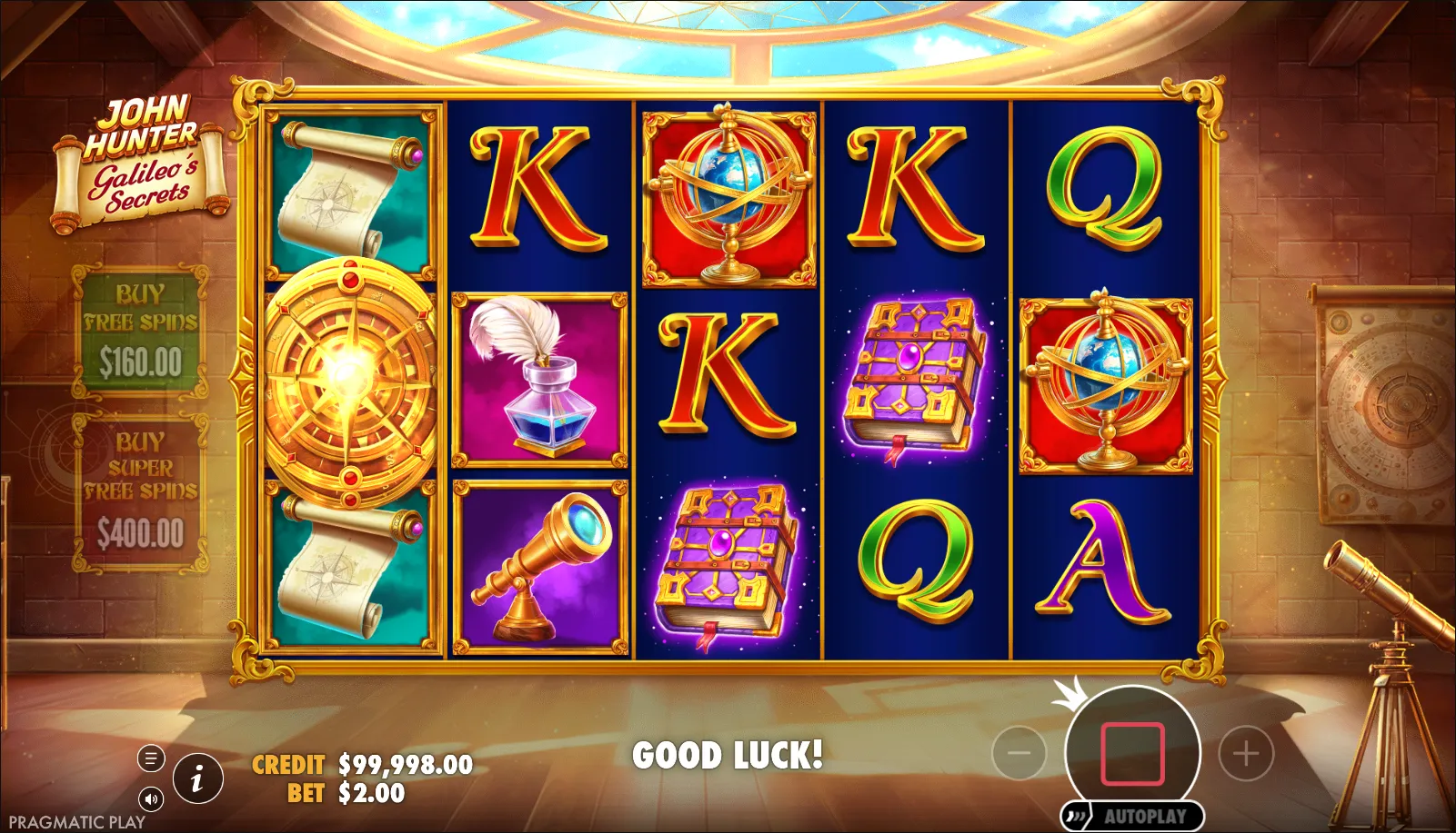John Hunter and Galileo's Secrets slot gameplay screenshot