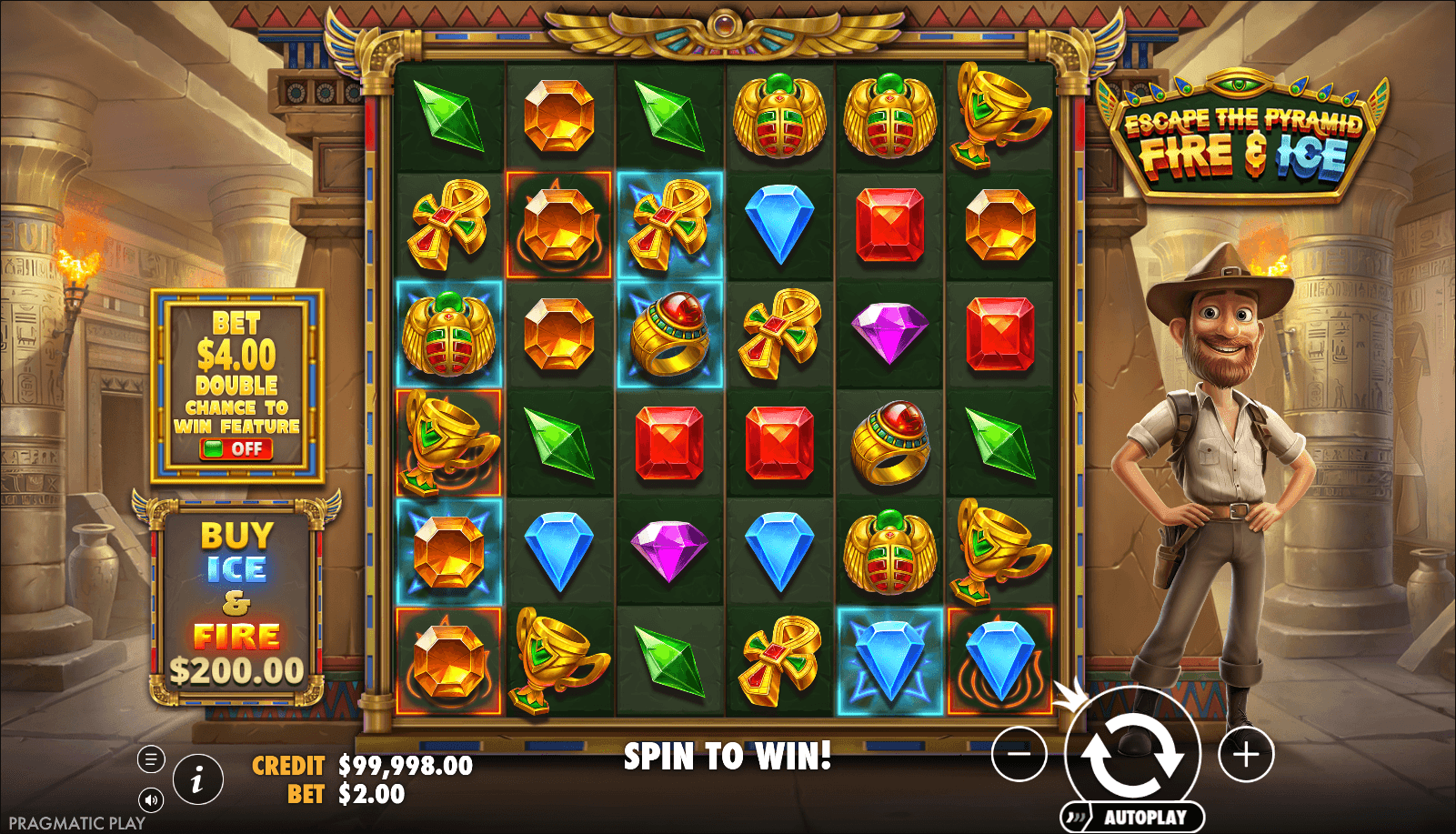 Escape the Pyramid - Fire & Ice slot gameplay screenshot