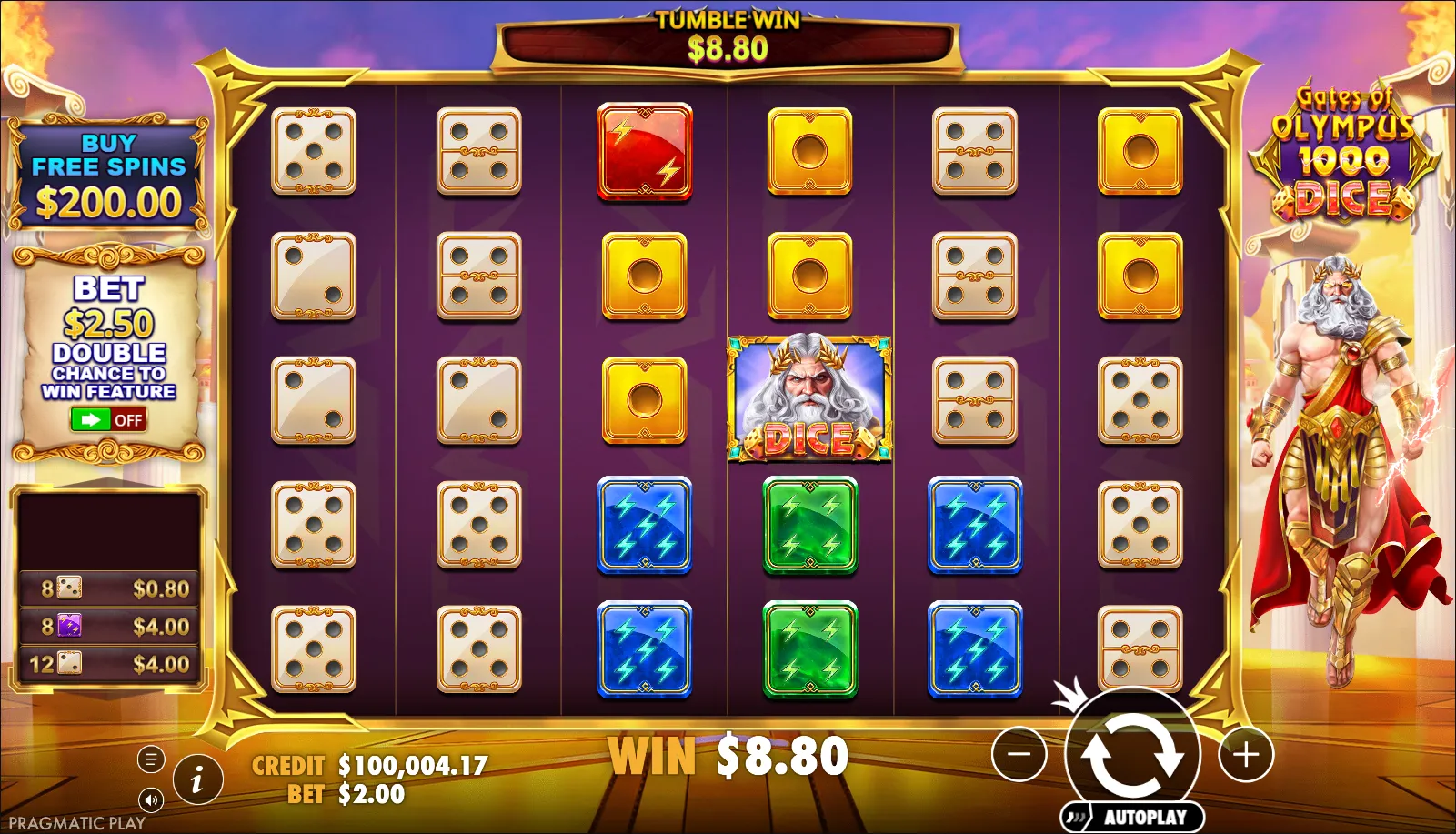 Gates of Olympus 1000 Dice slot gameplay screenshot