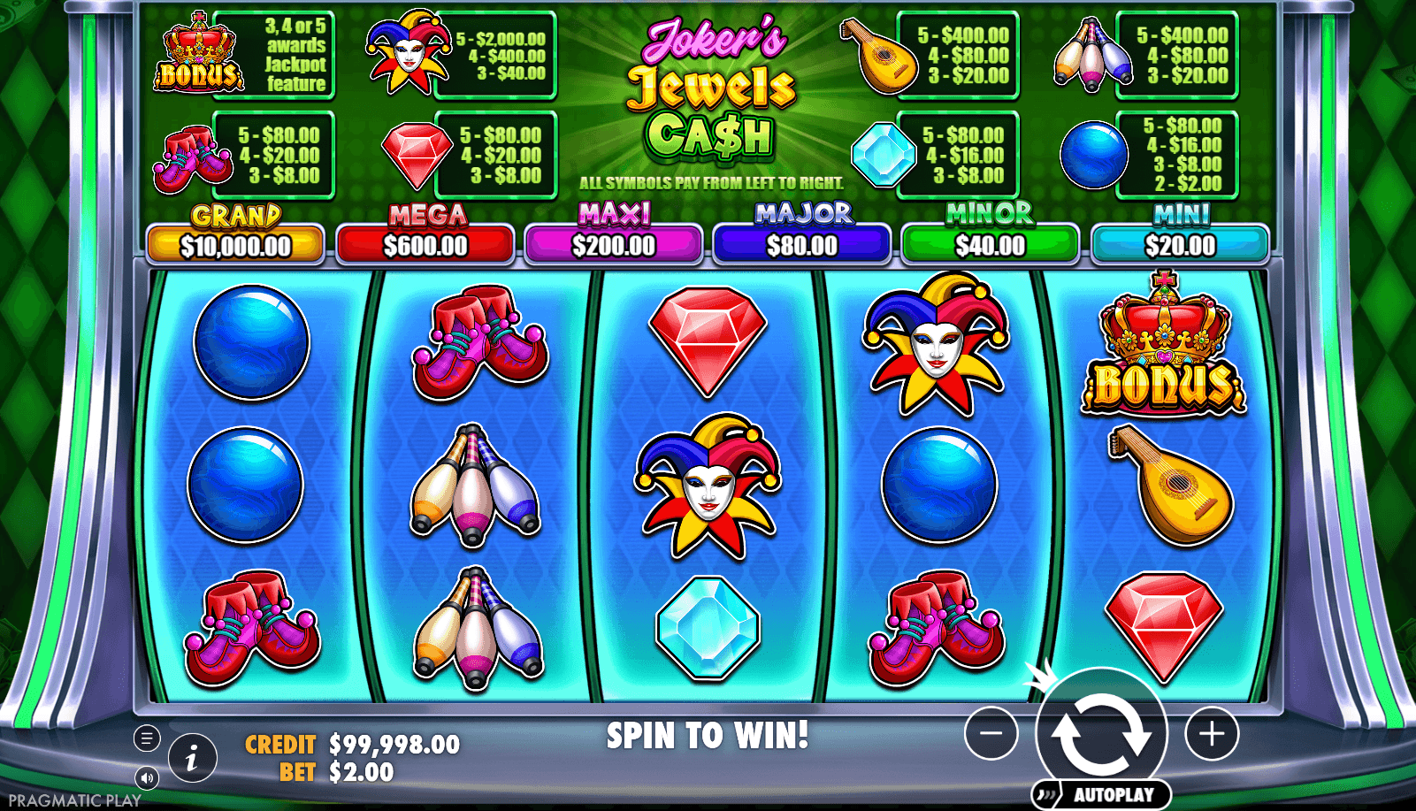 Joker's Jewels Cash slot gameplay screenshot