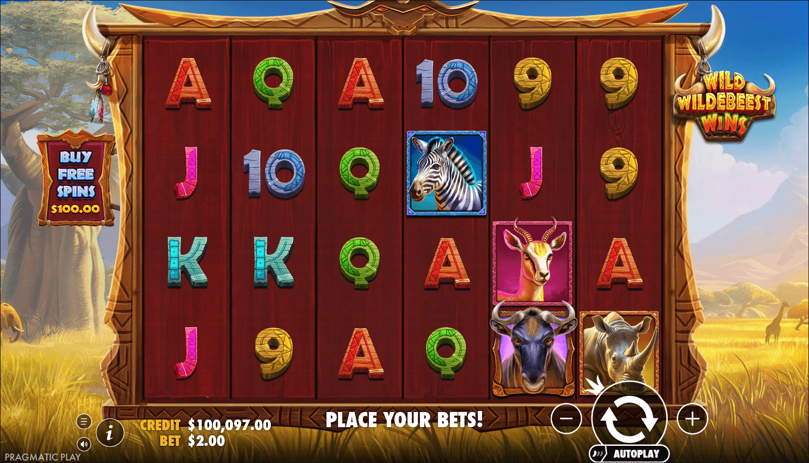 Wild Wildebeest Wins slot gameplay screenshot