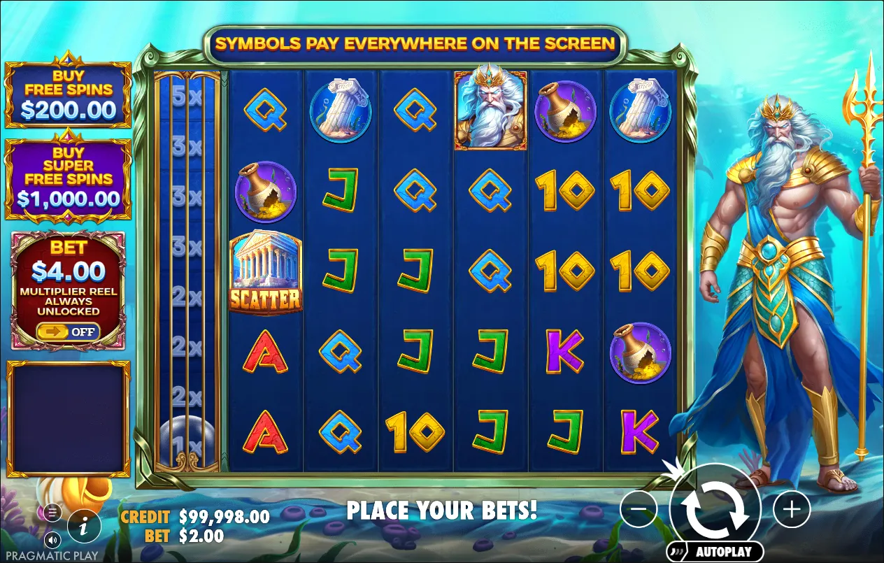 Waves of Poseidon slot gameplay screenshot