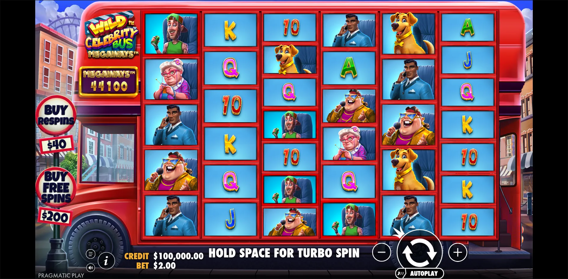 Wild Celebrity Bus Megaways slot gameplay screenshot